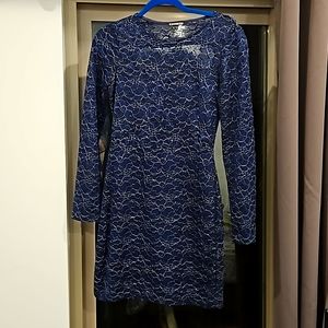 Express Blue lace long sleeve dress open back size small